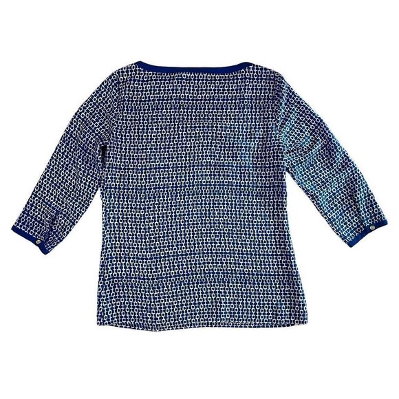 Banana Republic Blue Geometric Chain Print Boat Neck Silky Blouse Top sz Small - Picture 5 of 12